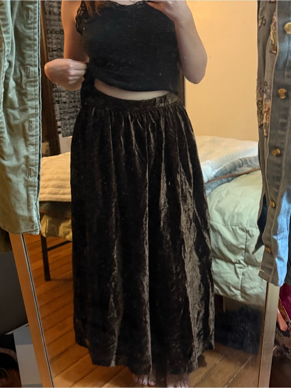Brown Velvet Maxi Skirt